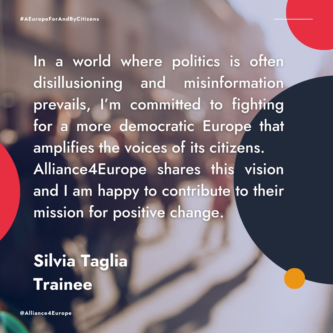 Meet Silvia, one of our trainees! 👋 Read her story of why she joined Alliance4Europe. “...I’m committed to fighting for a more democratic Europe that amplifies the voices of its citizens.' #Democracy #CivilSociety #Europe