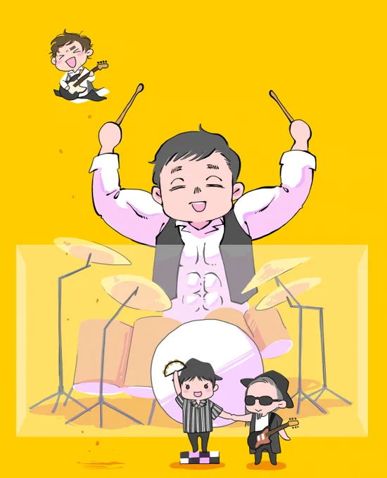 今度一緒にライブ行く予定の「スピッツの曲は好きだがそれ以外は知らぬ友」に立ち位置とかメンバーの説明しようと思ったけどろくな絵がなかった もうこれでええか?大体合ってるだろ 