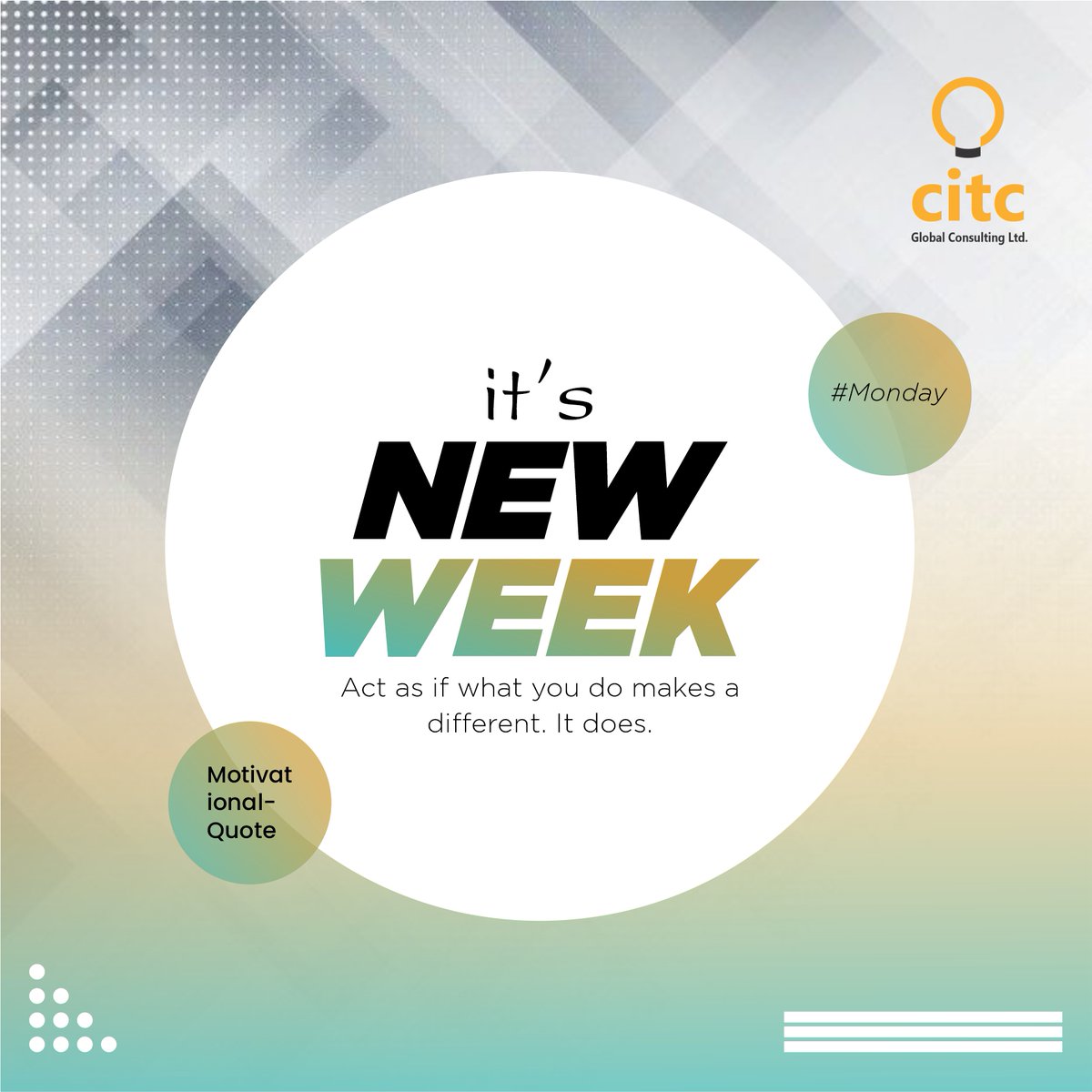 citcconsulting's tweet photo. It's a new week to try something new.
#happymonday #mondaymotivation #newweeknewgoals #businessowner #businesssuccess #mondayinspiration #unstoppable #determination #mindset #productivemonday #mondayworkday #smilemore #positivevibes #newday https://t.co/2Mz7hLi8AN