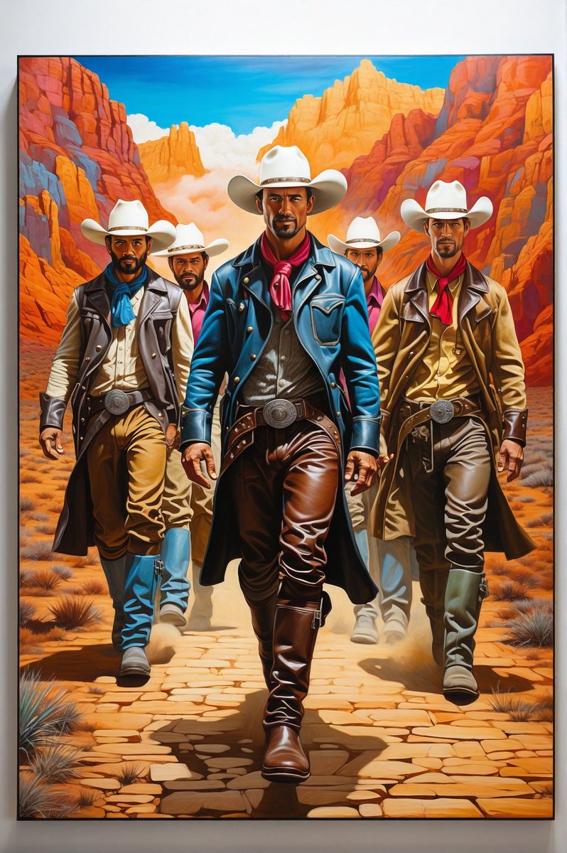 sem2ga's tweet image. Idea by @_Iraconda 

Cowboys.

Walking tall.

Let’s ignite, shall we?

Open call, share your creations, please don’t be shy ☺️ 

#MondayCall #MondayChallenge #WildWest #Cowboys
