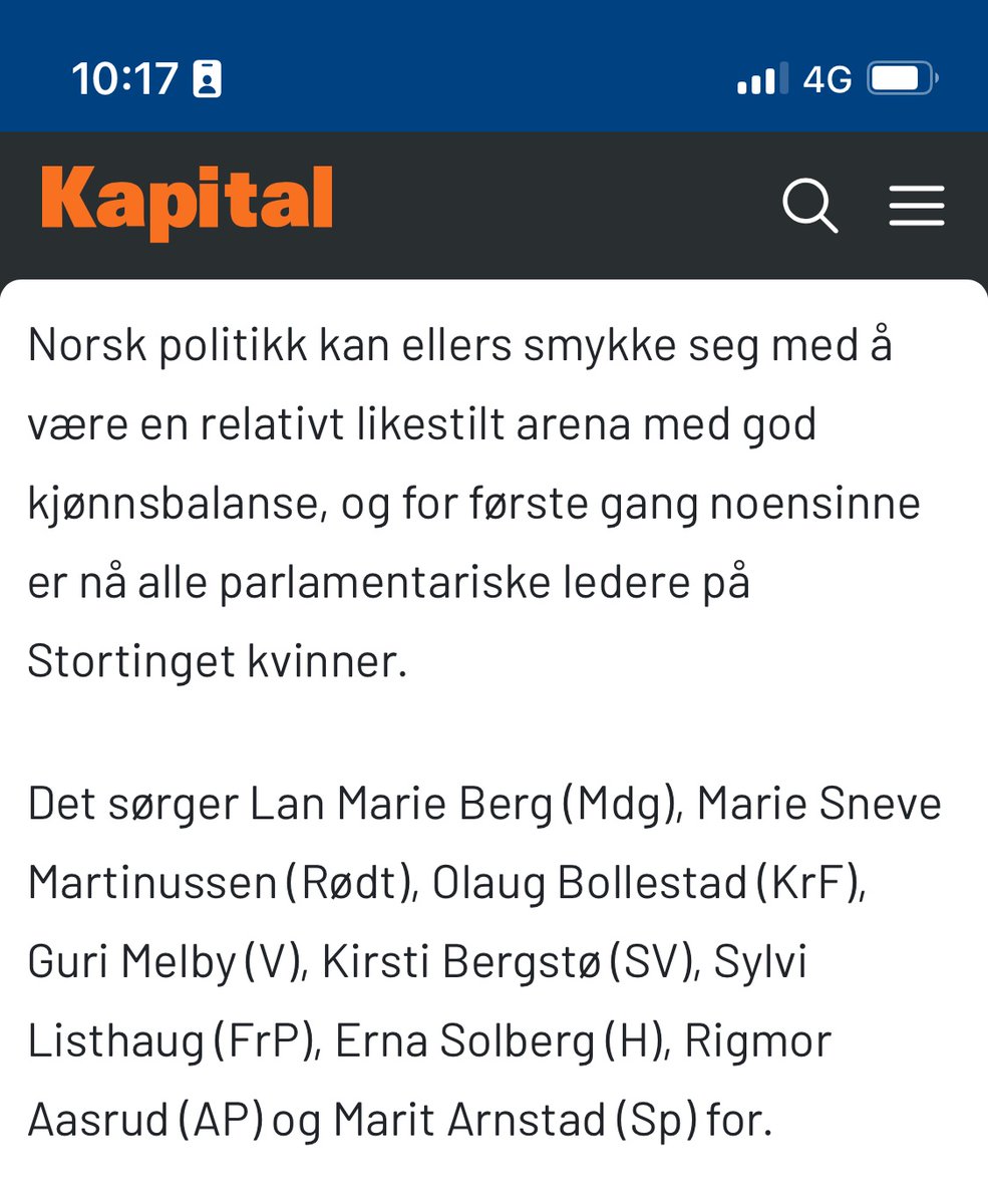 Definisjonen av god kjønnsbalanse er altså når alle lederne har samme kjønn. 

(Fra Kapitals siste kåring av våre mektigste kvinner).