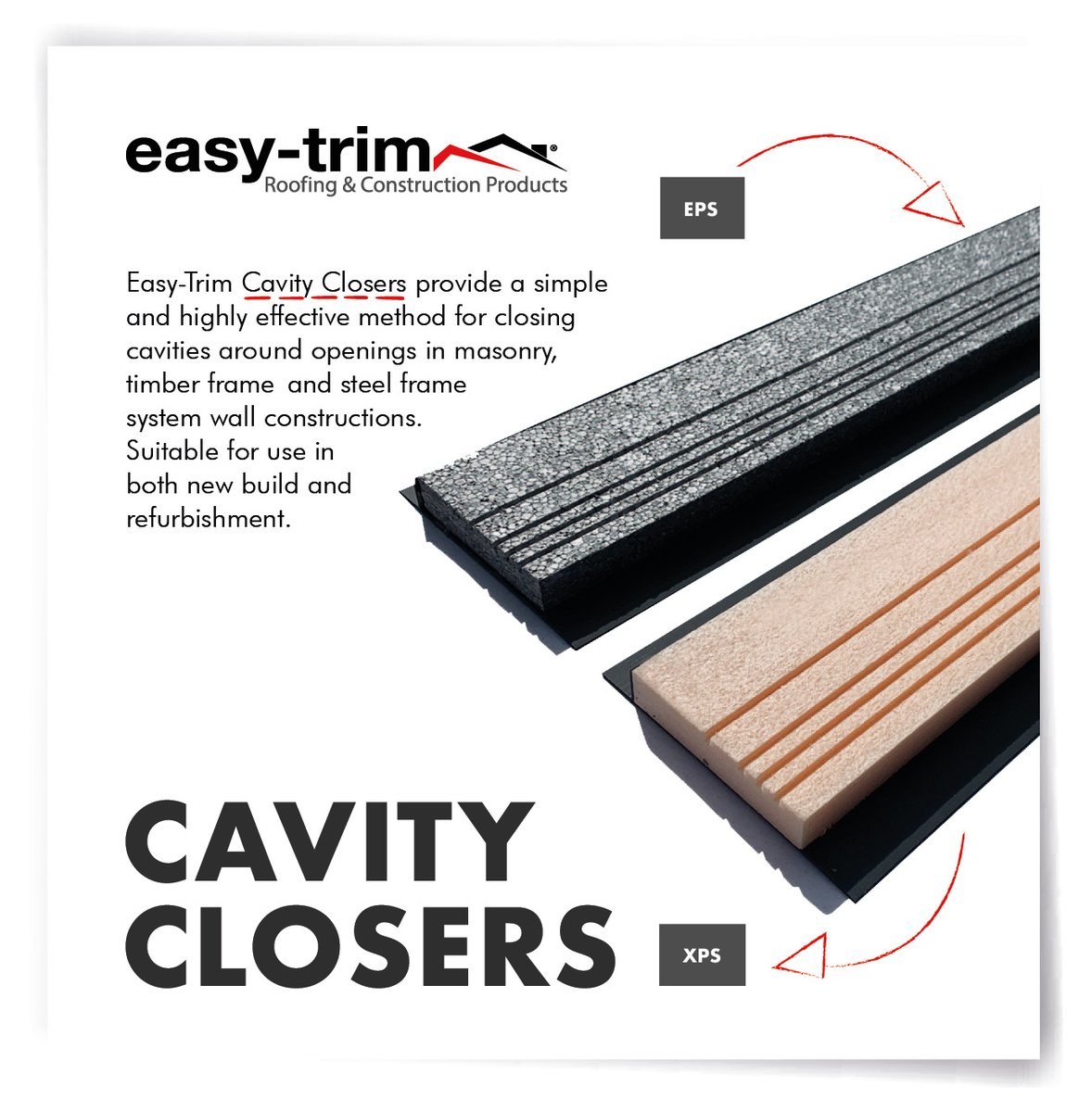 EasyTrimRoofing's tweet image. Step up your construction game with Easy-Trim's Cavity Closers! Quality is our priority. Choose from XPS or EPS cores, stylish branded packaging. Place your order now and experience the Easy-Trim difference.

#TrustInUs #EasyTrim #cavityclosers  #BuilderMerchant #BuildersChoice
