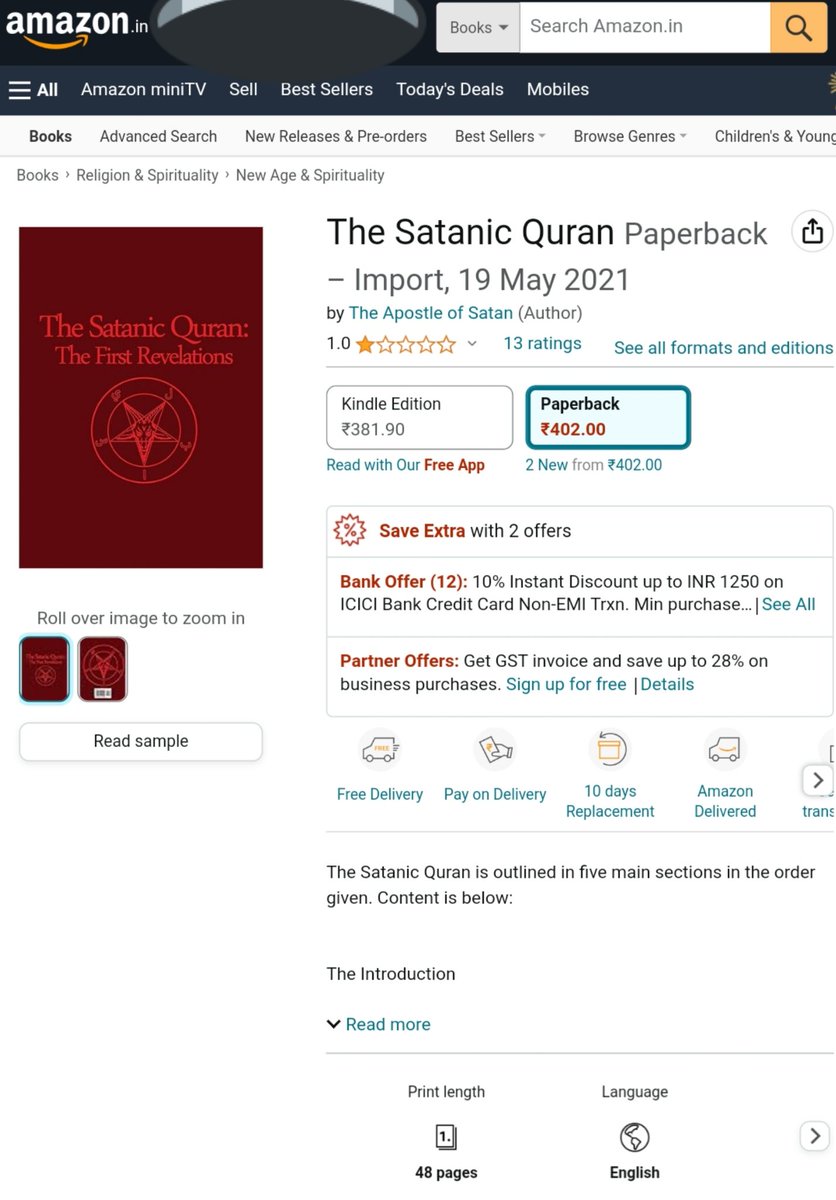 Al_Hadaf_313's tweet photo. Disappointed by @amazonIN  and @Google inaction on 'Satanic Quran'. It disrespects our holy book and our concerns are ignored. It's time for them to follow their own rules. Remove the offensive book or we may consider a boycott. Respect your customer beliefs. #amazon #google https://t.co/k0zkBCccD9