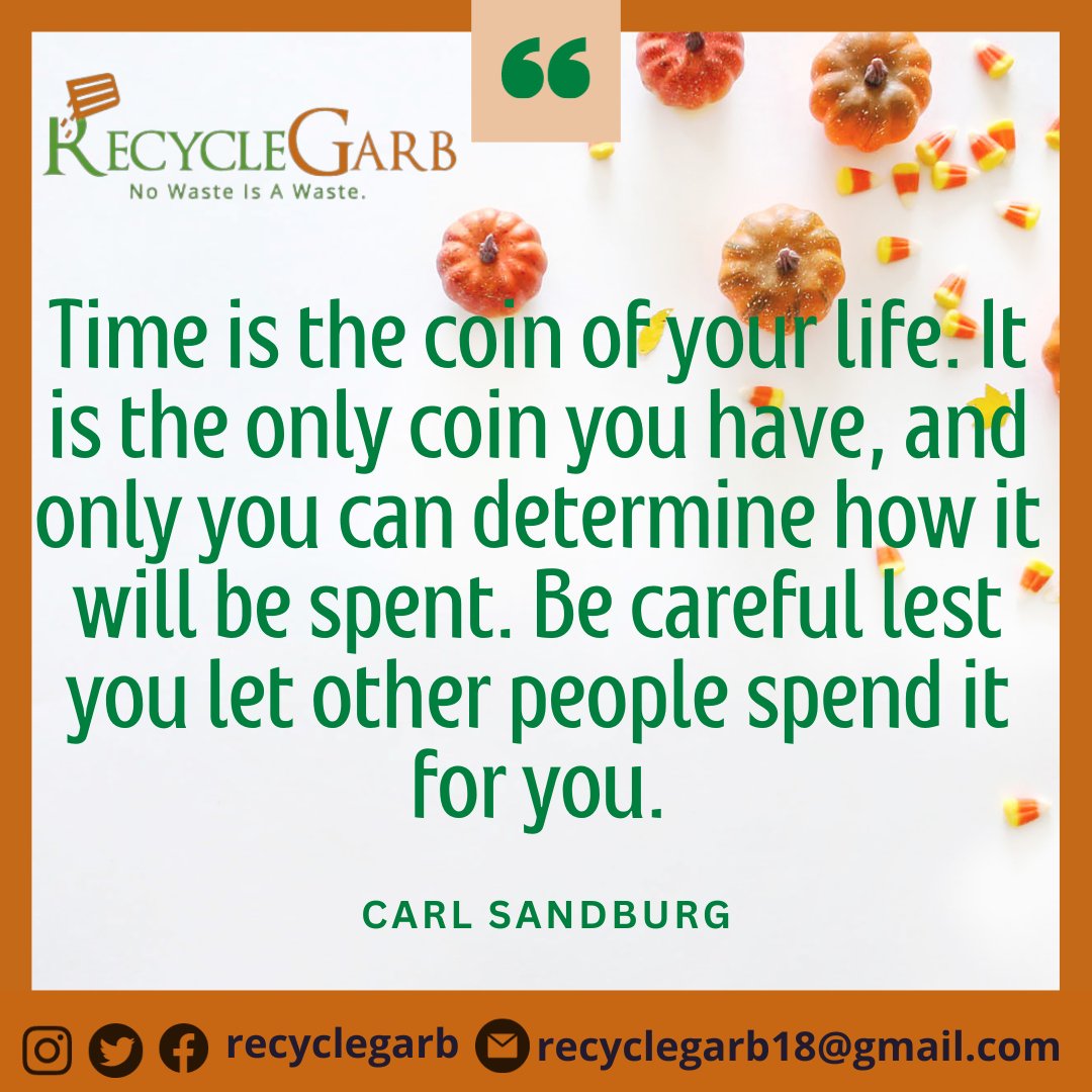 Time is the most valuable thing a man can spend👍

Ensure you spend it wisely.

Have a lovely week everyone 🤗

#NewWeek
#Monday 
#EcoConsciousness #TogetherWeCan #EndPlasticPollution #Rethink #Refuse #Reduce #Reuse #Recover #Recycle #CircularEconomy #Ecofriendly #RecycleGarb ✌