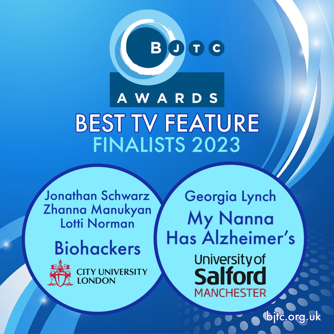 Congratulations to the BJTC Journalism Award finalists for BEST TV FEATURE - Georgia Lynch, University of Salford, Jonathan Schwarz, Zhanna Manukyan, Lotti Norman, City University
bjtc.org.uk/awards
<a href="/norman_lotti/">Lotti Norman</a> <a href="/cityjournalism/">City Journalism</a> <a href="/UoSJournalism/">Salford Journalism</a>
#bjtcawards