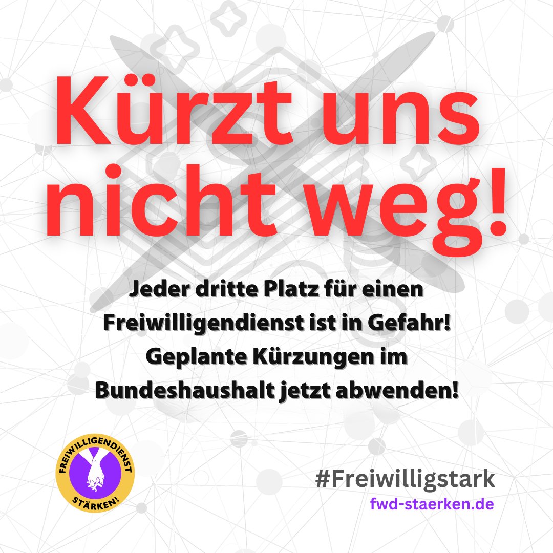 Jeder dritte Platz für einen Freiwilligendienst ist in Gefahr! Die Bundesregierung muss sich zu ihrem Ziel bekennen, die Freiwilligendienste zu stärken. Das aktuelle Budget muss im Bundeshaushalt 2024 und in den Eckpunkten für 2025 verankert werden! 👉paritaet-berlin.de/aktuelles/deta…