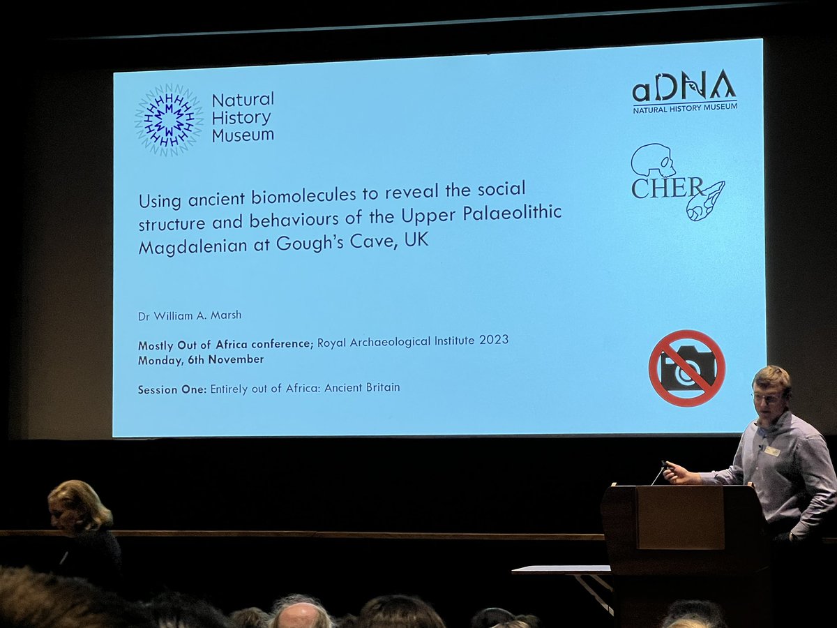 Tom Higham (@tommyhigham) on Twitter photo <a href="/MatthewPope/">Dr Matt Pope</a> <a href="/SilviaBello14/">Silvia Bello</a> William Marsh up next on the biomolecular side of the Magdalenian at Gough’s Cave…
(The no photos sign I assume is for slides other than the title slide!)…😜 <a href="/MatthewPope/">Dr Matt Pope</a> <a href="/SilviaBello14/">Silvia Bello</a> William Marsh up next on the biomolecular side of the Magdalenian at Gough’s Cave…
(The no photos sign I assume is for slides other than the title slide!)…😜