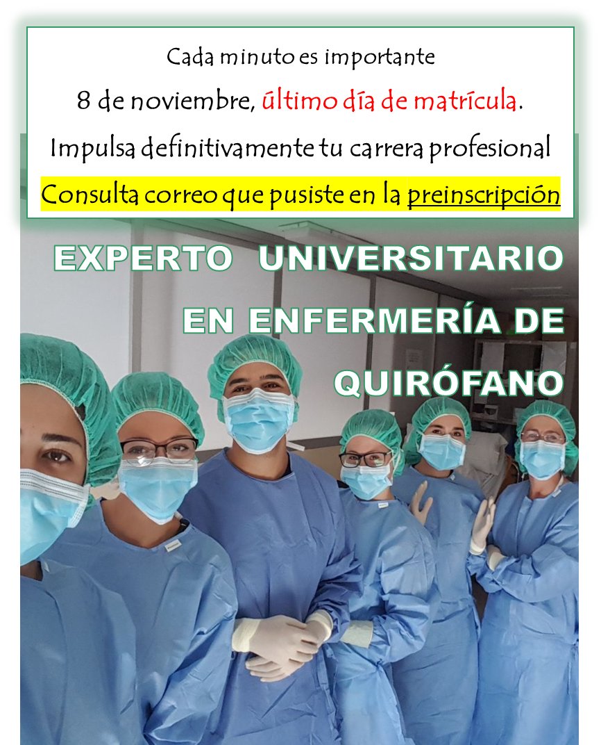 ¿Todavía no te has matriculado en el postgrado de enfermera de quirófano? 😱Amplía tus opciones e impulsa tu carrera

#euensc #ull #posgrado #online  #posgradoenfermería #experto  #expertouniversitario #quirofano #quirófano #enfermería #enfermeria #enfermeríaquirúrgica #formación