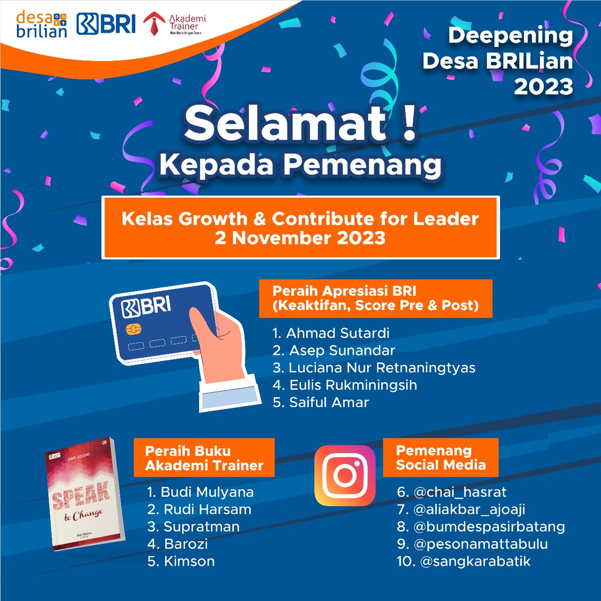 aliakbarajoaji's tweet photo. 06/11: Alhamdulillah.. Terima kasih Bank BRI & Akademi Trainer..
@BANKBRI_ID
@ID_SuksesMulia
@jaringanyoutuberdesa
@mytvdesa
#deepeningleadership2023
#desabrilian
#akademitrainer
#dewiguranjhil
#desawisataguranjhil https://t.co/I3BcOlHzoN