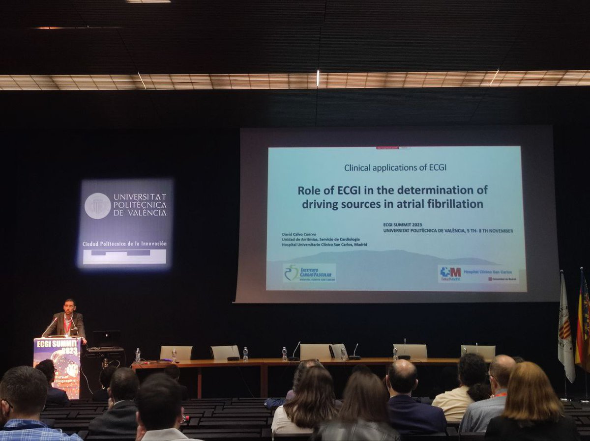 ecgisummit's tweet image. Closure of the session at #ECGISUMMIT2023 with David Calvo on stage, presenting the role of ECGI in the determination of driving sources in #AFib, and then: roundtable discussion!