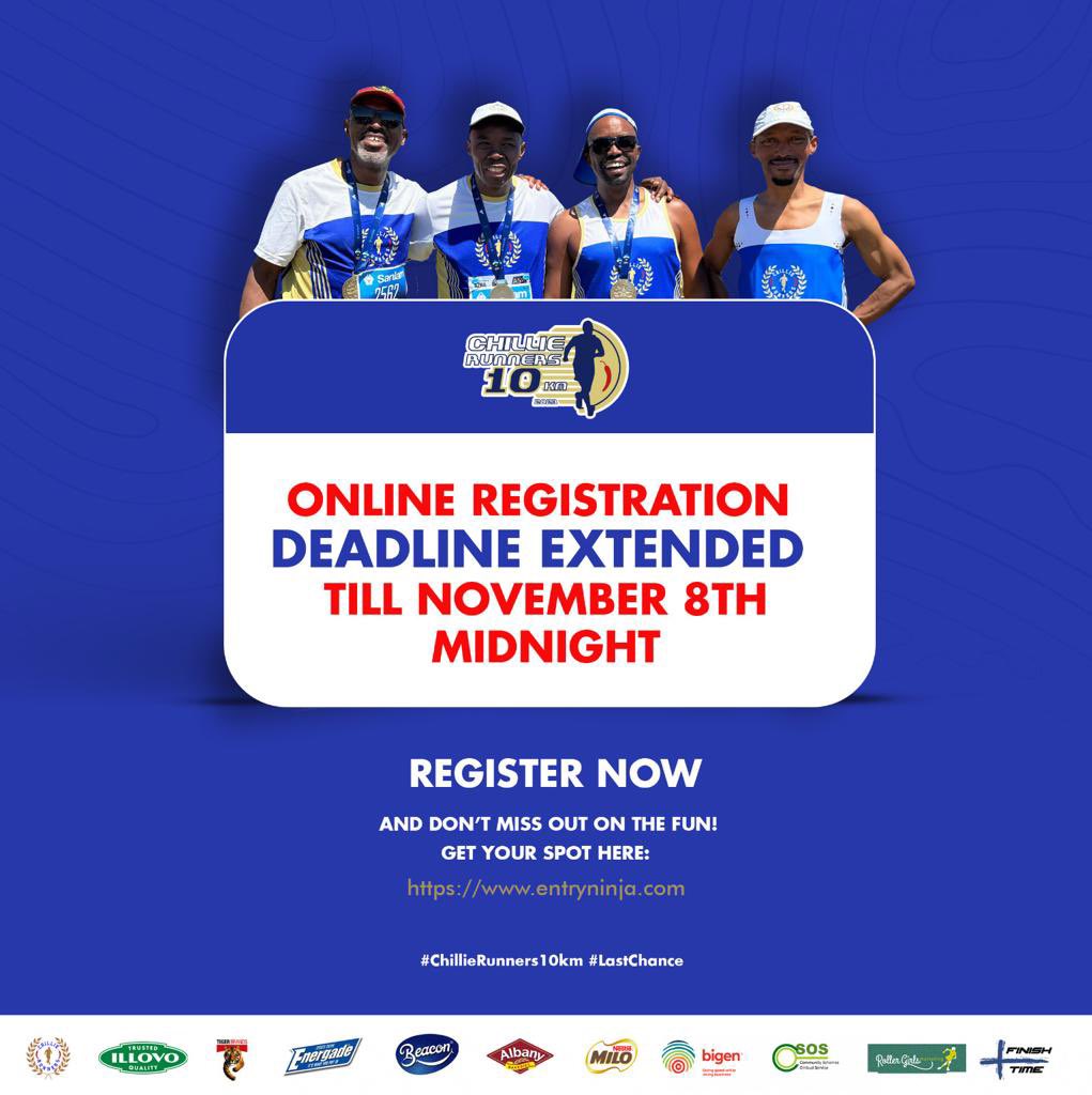 ChillieRunners's tweet image. 🏃🏾‍♀️🏃🏽Great news, runners!  We&apos;ve extended the online entries for the Chillie Runners 10km/5km race. You now have until midnight on Wednesday, November 8th to secure your spot.   🏁💪   Link: Register here: entryninja.com/events/79376-c…   #ChillieRunners10km #LastChance
