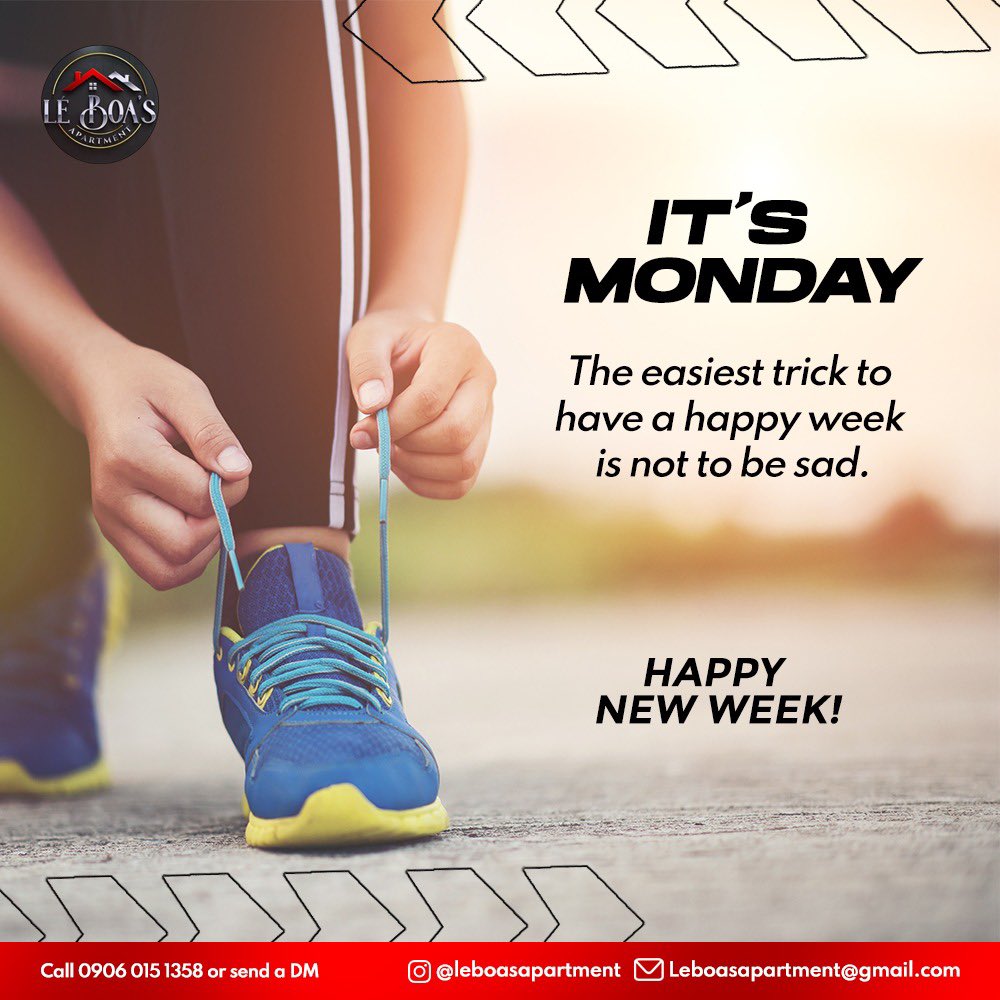 leboasapartment's tweet photo. Mondays can come with lots of gloomy feelings, but the secret is to be happy😃
It’s a new week, new opportunity!
We all at Leboa’s apartment wish you a happy and amazing week ahead.
.
.
.
#léboa #Léboasapartment #november #lekkishortlets #lekkiappartments #Davido #MrBeast https://t.co/Hyn4yJx6GD