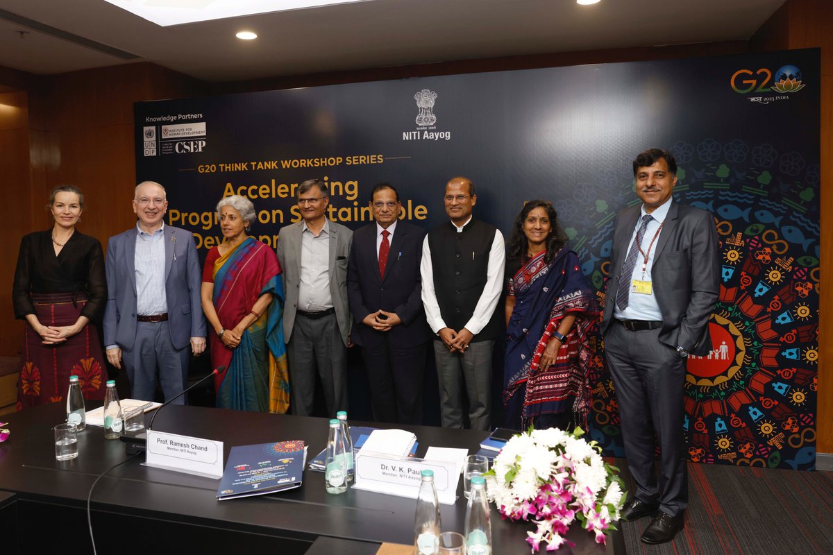 UNDP_India's tweet photo. #G20 Think Tank workshop series.

Congratulations to GoI and @NITIAayog for leading efforts to translate #G20 New Delhi Leader's Declaration to action. UNDP is privileged to be a knowledge partner to @NITIAayog for the workshop on Accelerating Progress on #SDGs. https://t.co/EGA2HxiOJ6