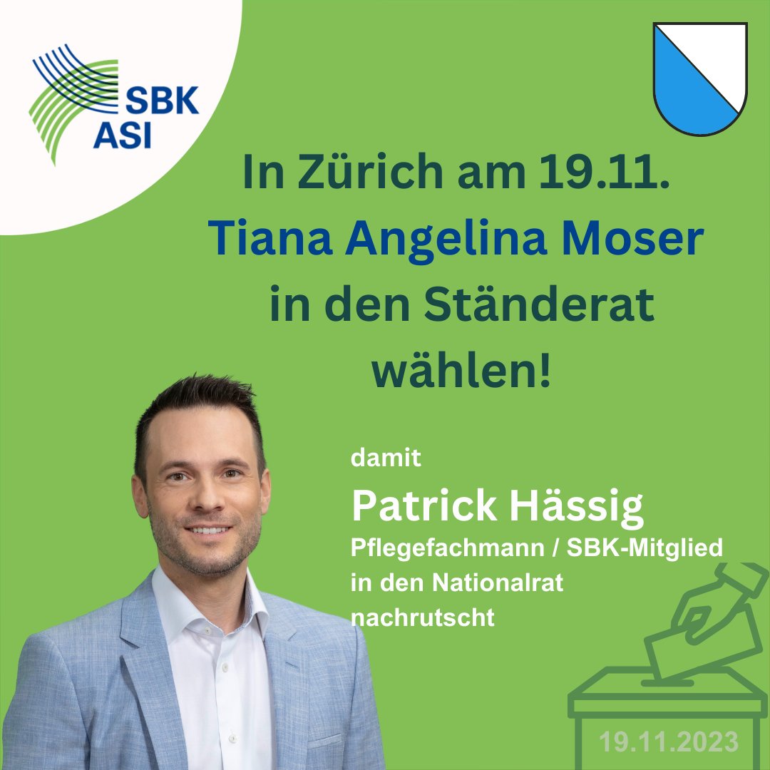 sbkasi's tweet photo. Der zweite Wahlgang für den Ständerat kann Pflegefachpersonen in den #Nationalrat bringen, die bei der Umsetzung der #Pflegeinitiative mitreden.
In #Solothurn @FranziskaRothSO wählen, damit nachrückt.
In #Zürich @tiana_moser, damit @PatrickHaessig  nachrückt.
@zhglsh @sbk_agso https://t.co/Hvmnopu9cl