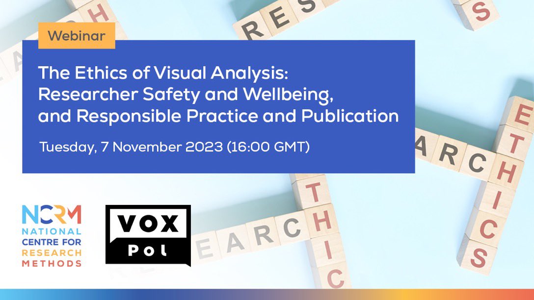 There’s still time to sign-up for tomorrow’s joint @NCRMUK @VOX_Pol Workshop on the #Ethics of #VisualAnalysis Featuring @galwaygrrl @hannah1_rose @aaronzwinter @malikacoexist54 @MuniraMustaffa @WhiteKesa: events.teams.microsoft.com/event/ad6035cd…