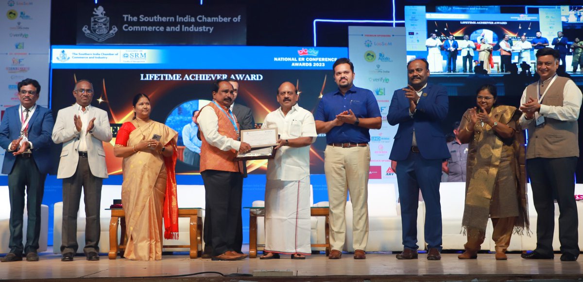 Tamil Nadu Minister T M Anbarasan highlights the crucial role of human resources and industries in economic progress at the National Employee Relations Conference and Awards program. Congratulations to all the awardees! 
#EmployeeRelations #IndustryExcellence #SRMIST