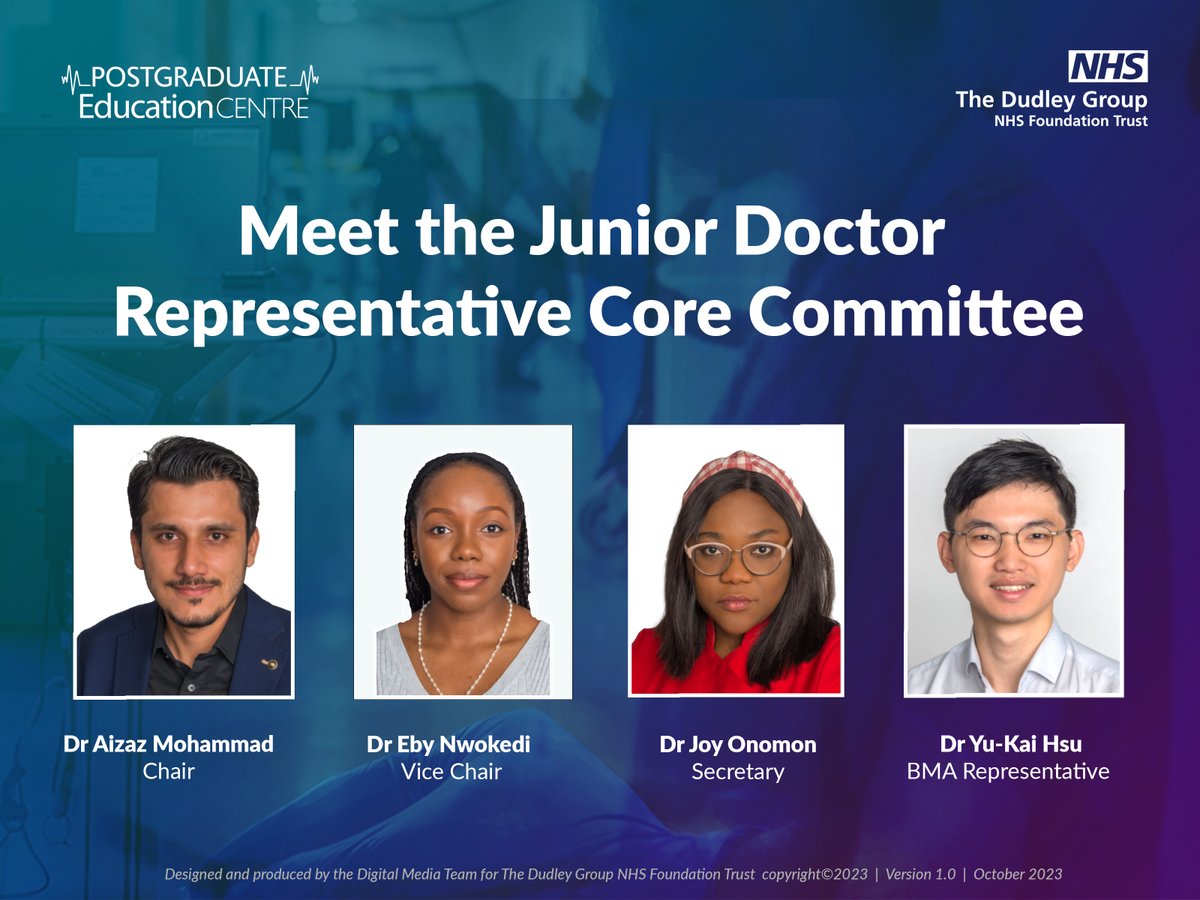 Meet our current Junior Doctor Representative Committee (JDRC). They advocate for and protect the interests of junior doctors during their time at @DudleyGroupNHS, acting as an intermediary to enable effective communication between DGFT, senior clinicians and junior doctors.