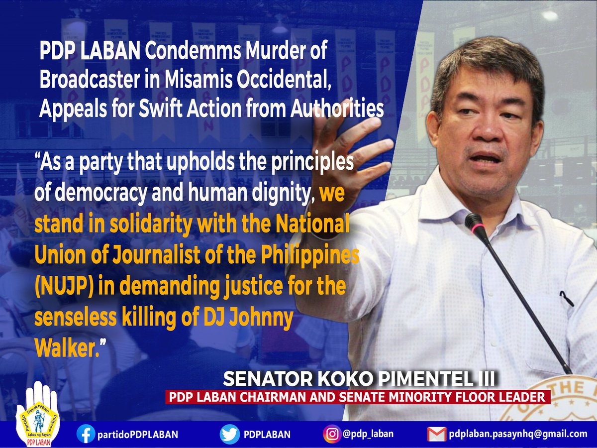 PDP LABAN Condemns Murder of Broadcaster in Misamis Occidental, Appeals for Swift Action from Authorities

#pdporig