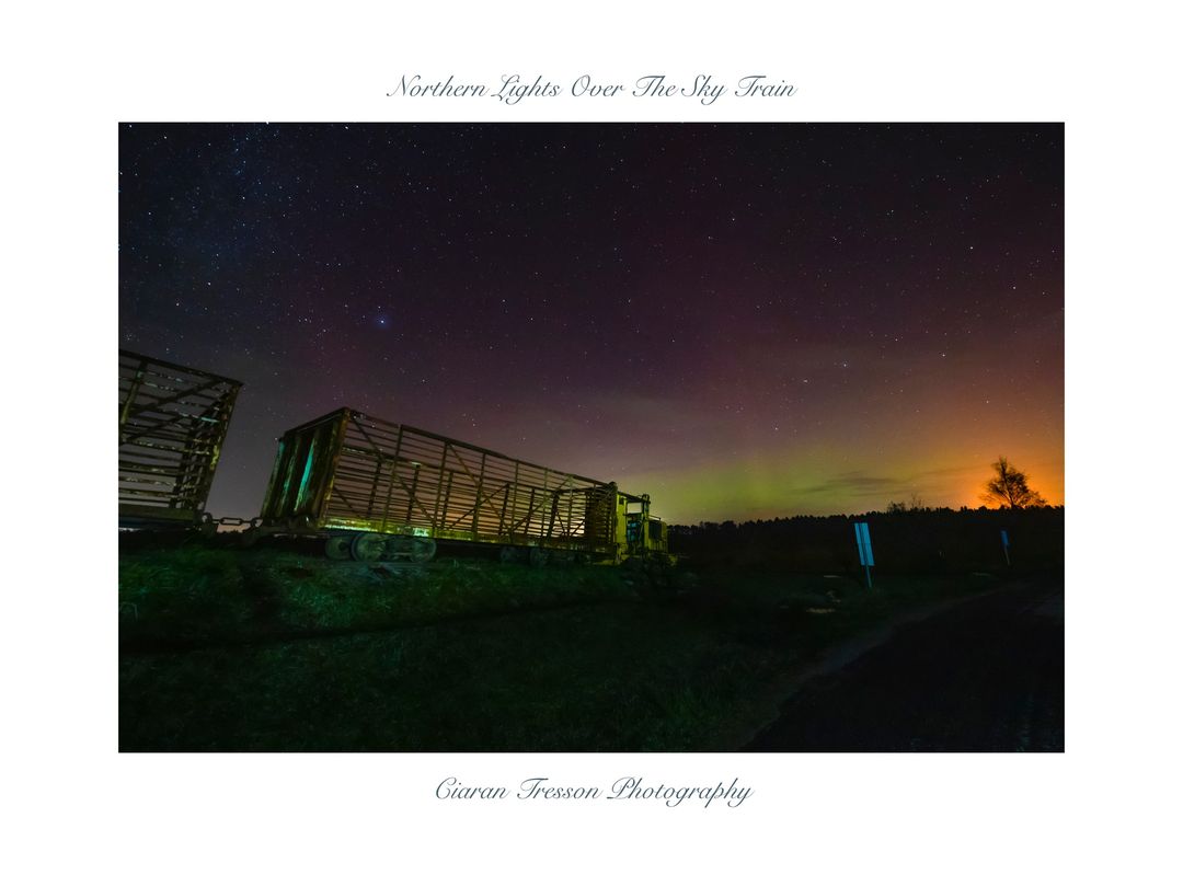 ctresson's tweet photo. Last night's aurora over the sky train in Boora Bog in Offaly https://t.co/tmYR17CBcP