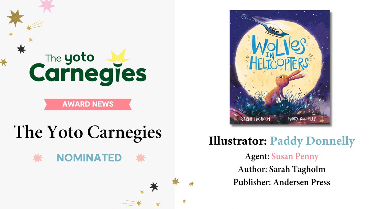 'Wolves in Helicopters' has been nominated for @CarnegieMedals #YotoCarnegies2024 ⭐🎉
A Huge congratulations to #BrightArtist @paddydonnelly, #BrightAgent @sus__penny, @mrstwit and @AndersenPress on the fantastic news!
