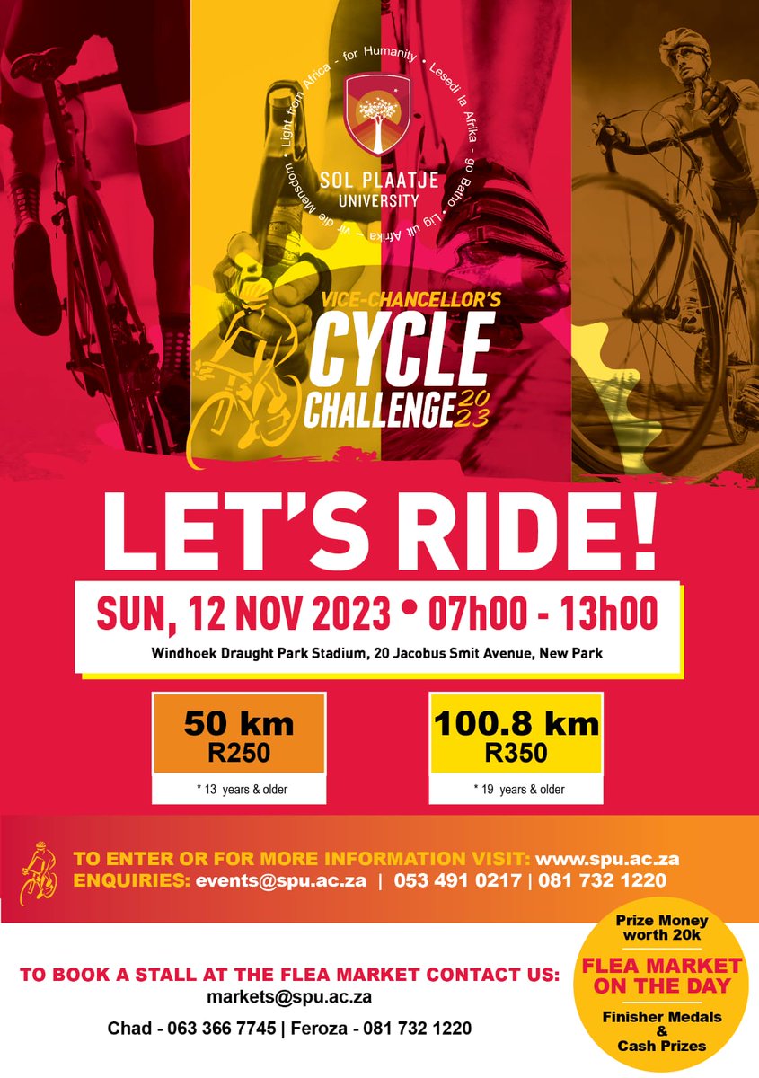 📣REGISTER TODAY AND PEDAL YOUR WAY TO TRIUMPH AT THE VC's CYCLE CHALLENGE!📣

Have you booked your spot yet? If not, do so today!  The highly anticipated 3rd Annual Vice-Chancellor's Cycle Challenge is around the corner. Join SPU and experience this thrilling event.