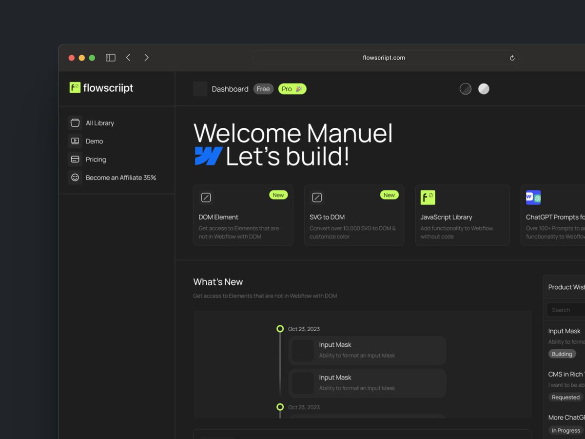 manuelogomigo's tweet photo. New profile dashboard to match our new updates ☺️😌✌️

@flowscriipt

#buildinpublic #webflow #indiehackers https://t.co/JnKlvmQMTW