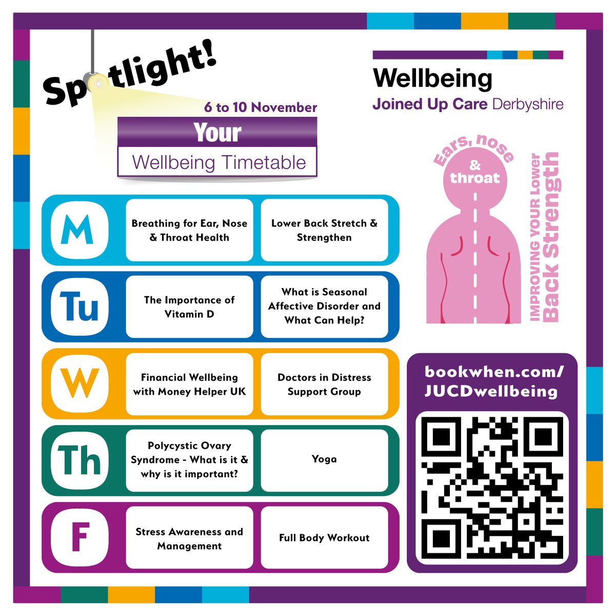 Your Wellbeing Team has a range of support sessions running throughout #InternationalStressAwarenessWeek to support colleagues who may be feeling stressed:

🫂 Stress Awareness & Management
🧘‍♀️ Yoga
🗣️💙Support Group
💰 Financial Wellbeing

View/book➡️ bookwhen.com/jucdwellbeing
