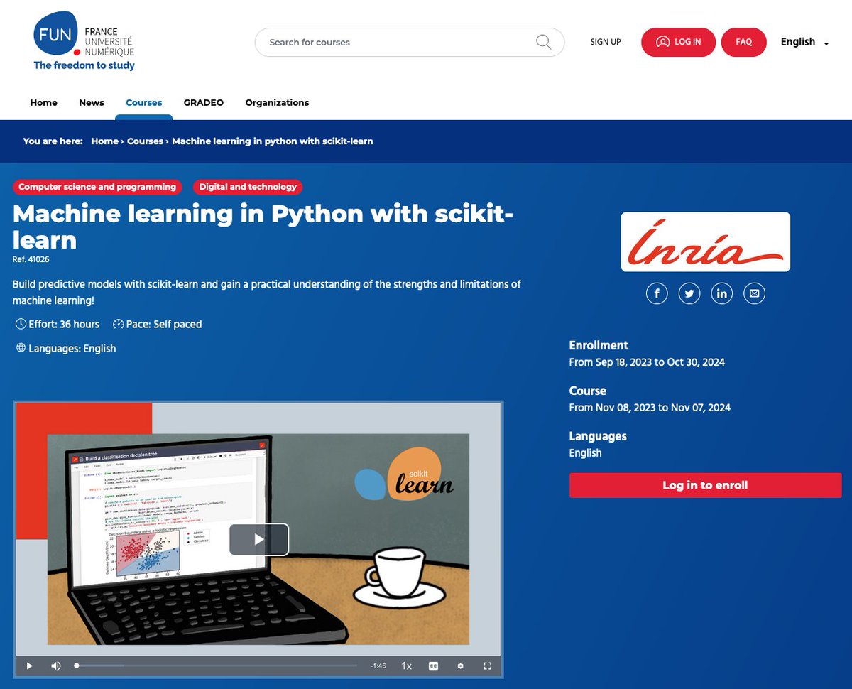 InriaLearnLab's tweet image. ⏰Just 2 more days to go until the launch of #ScikitLearnMooc! Join our online course on #MachineLearning and #DataScience, led by the developers of @scikit_learn.
👉Get ready to learn and register at @FunMooc: bit.ly/3fmUzZ0