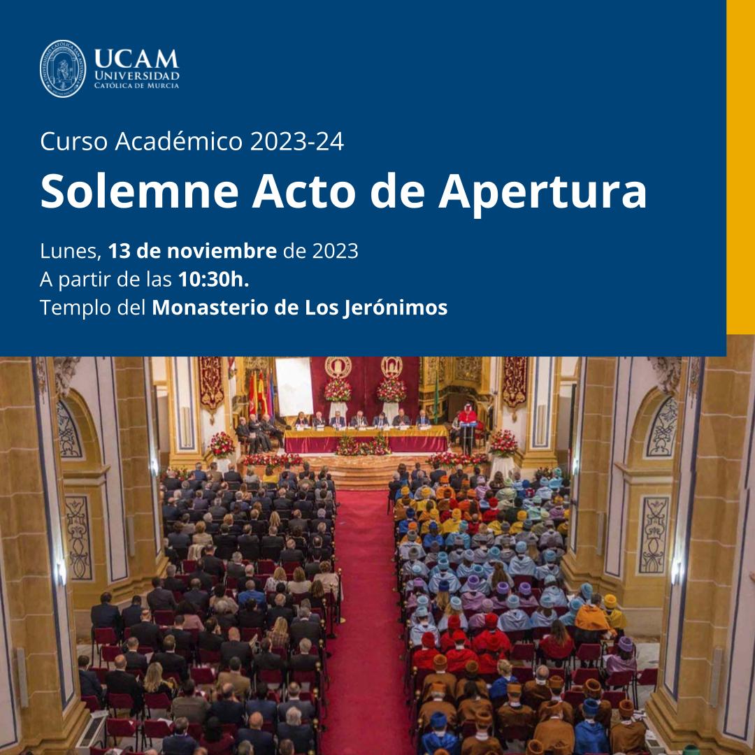 📚 Solemne Acto de Apertura del Curso Académico 2023-2024
📅 13 de noviembre
📍 Templo del Monasterio de Los Jerónimos

✝️ 10:30 horas: Solemne Eucaristía presidida por Mons. José Manuel Lorca Planes <a href="/ObispoCartagena/">Obispo de Cartagena</a>,  Obispo de la Diócesis de Cartagena <a href="/DiocDeCartagena/">Diócesis de Cartagena</a> 

🎓