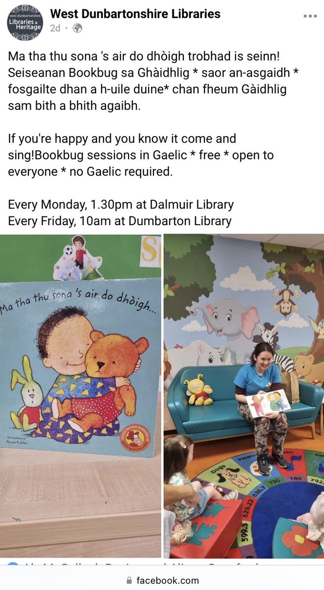 🕜Cuimhnich gu bheil Bookbug #Gàidhlig air an-diugh!
🕜Remember that #Gaelic Bookbug is on today!

#ThaGaolAigWDCAirCànainean
#WDCLovesLanguages
💙
#BookbugGàidhlig 
#GaelicBookbug