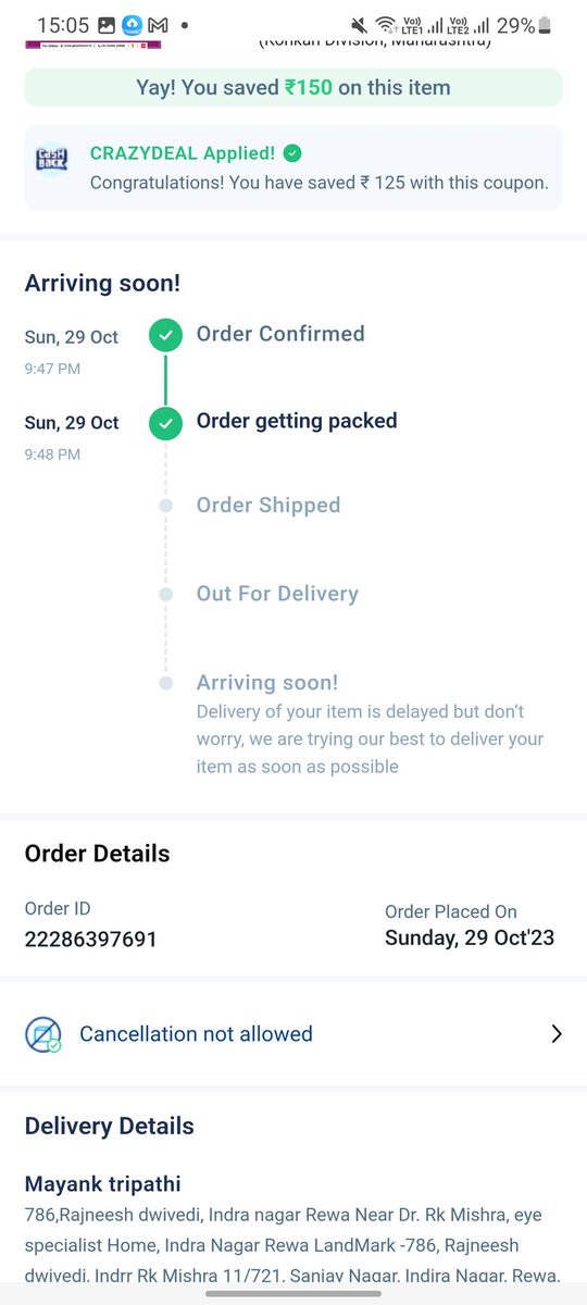_Mayank_T's tweet photo. I need my order or my payment with compensation for all my struggle 
Otherwise i take legal action on it !

Order id:-22286397691
Date of order :- 29 Oct 2023 https://t.co/kRgo2HXZKj