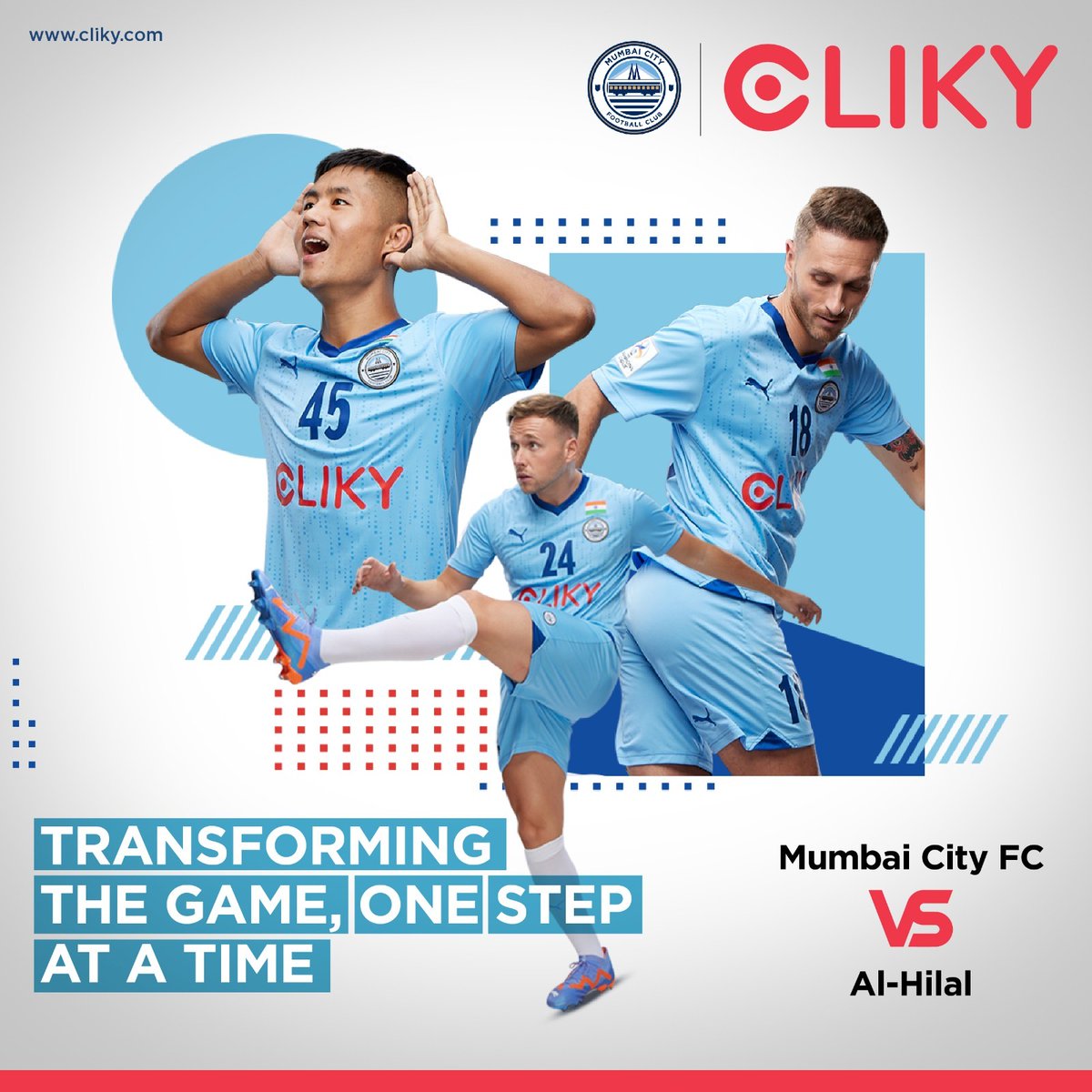 Cliky3924621's tweet photo. We are looking forward to a thrilling match tonight between Mumbai City FC and AI Hilal.
Team CLIKY wishes you good luck in tonight's match.
To know more, visit: https://t.co/waKJ6y3Sn0 or call: 9147180261
#AFCCup #mumbaicityfc #AIHilal #Cliky #gamechangers #footballfever https://t.co/Kq8dTDPoL8