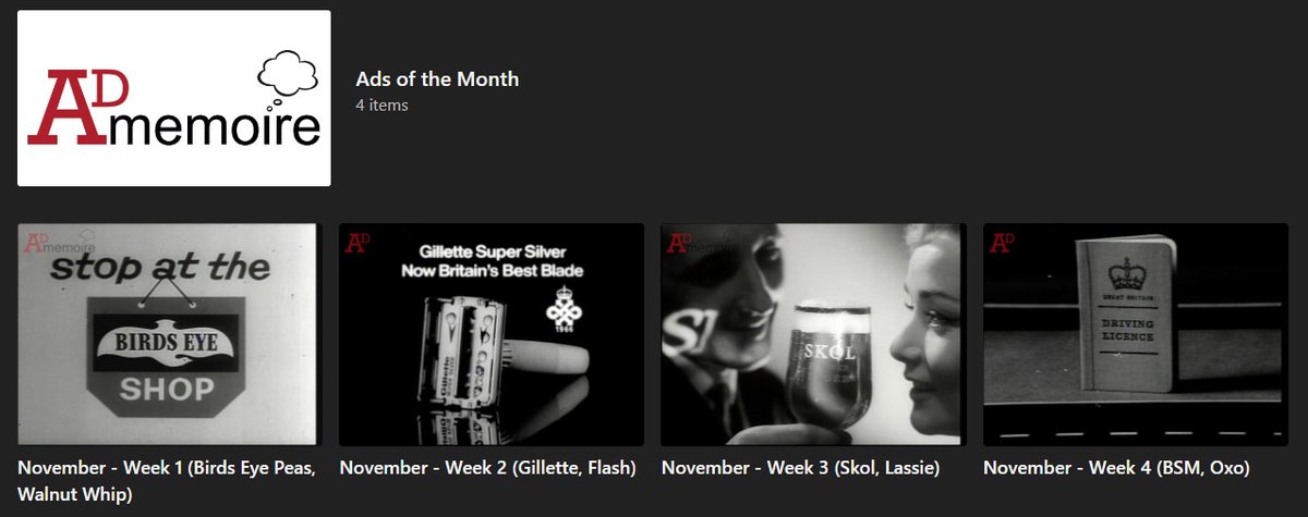 AdMemoire's tweet photo. November's 'Ads of the Month' on the Ad-Memoire app include:  Birds Eye Peas (1957), Gillette Razors (1960), Skol lager (1968) &amp; BSM (1960).

#dementia #reminiscence #carehomes #NHS https://t.co/y5aPvmIq7t