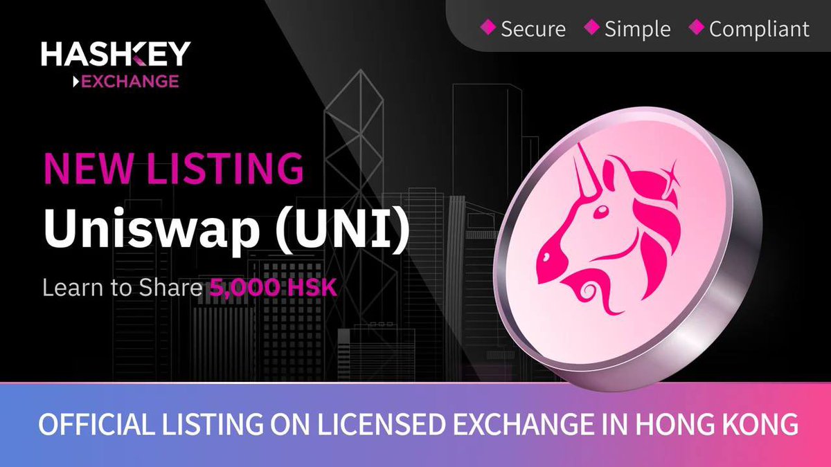 Uniswap (UNI) sẽ được niêm yết trên HashKey Exchange lúc 8:00 UTC ngày 9 tháng 11.

hashkey-pro.zendesk.com/hc/en-gb/artic… of-5-000-HSK
