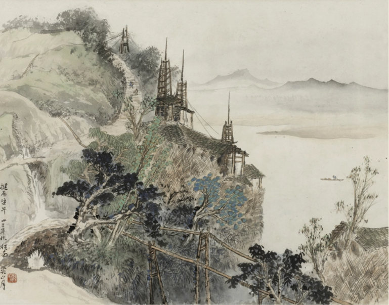 kaijunart's tweet photo. Salt Well in Chongqing, 1940, By Guan Shanyue

Salt well is used to mine salt from caverns or deposits. 
#chinesepainting #chineseketch #guanshanyue https://t.co/EXitkCQVlX