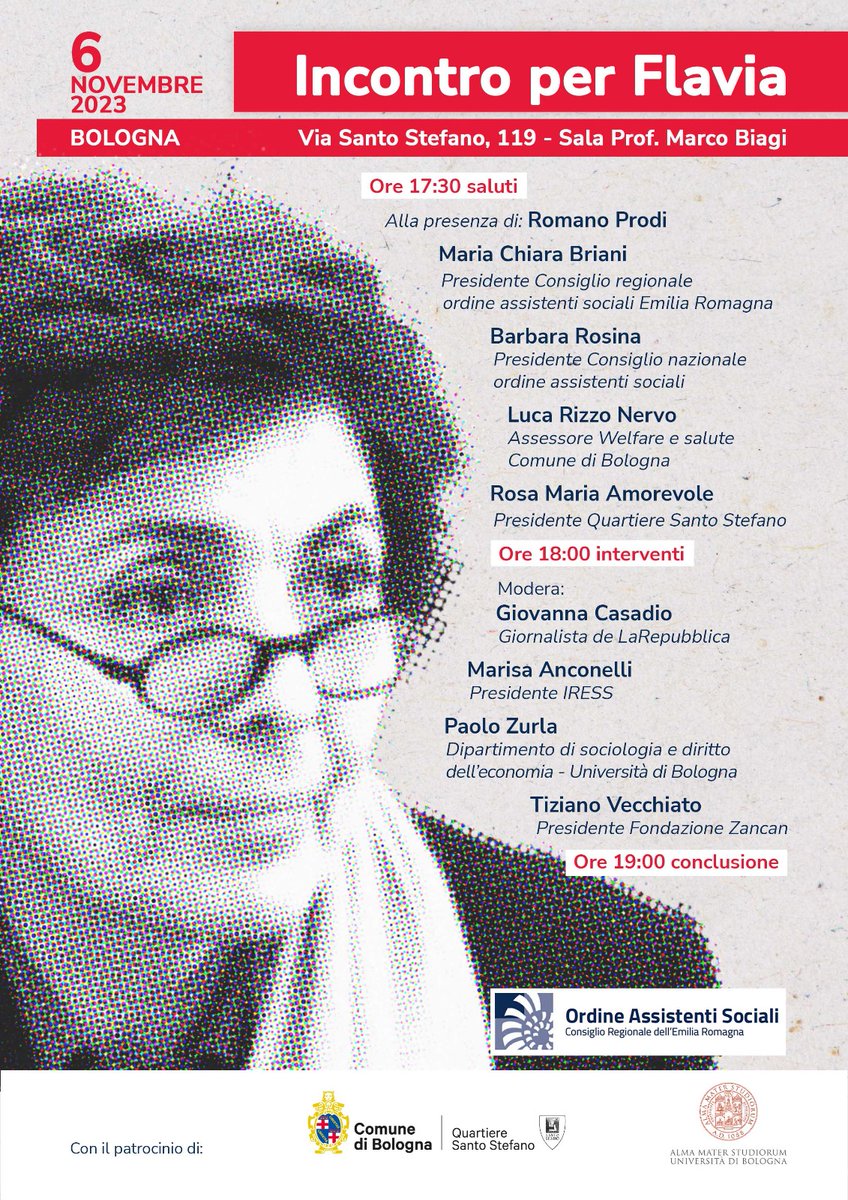 CnoasNazionale's tweet photo. Quel che lascia Flavia #Franzoni è nella pelle di ogni #AssistenteSociale. Ne Parliamo nella sua #Bologna, ricordando e mettendo in pratica ogni giorno quello che abbiamo imparato da lei.
@CnoasNazionale @Ba__Rose #CroasEmiliaRomagna @comunebologna @Unibo https://t.co/0PlwFAC6Hx