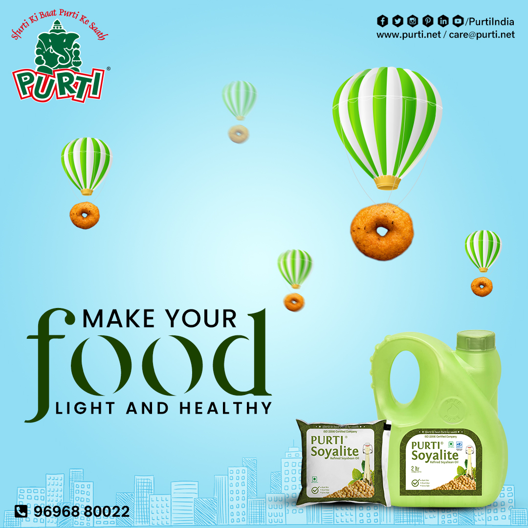 PurtiIndia's tweet photo. 𝐏𝐮𝐫𝐭𝐢 𝐒𝐨𝐲𝐚𝐥𝐢𝐭𝐞 Refined Soybean Oil is the secret to lighter and healthier meals.

For Distributorship: https://t.co/xRD0L2NMXe
.
.
.
#Purti #EdibleOil #CookingOil #PurtiSoyalite #SoyabeanOil #HealthyOil #LighterOil #PureAndHealthy #refinedsoyabeanoil https://t.co/FkItvZEhxM