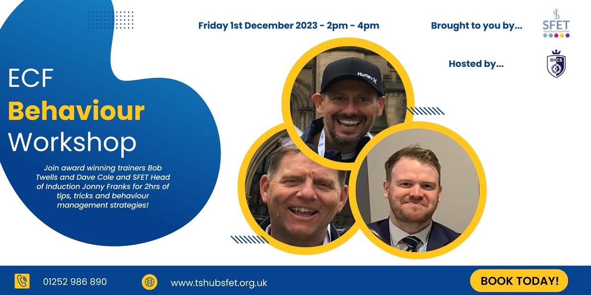 SFET_TSHub's tweet photo. ⚠️Remember to book your free tickets for our ECT behaviour workshop with Dave Cole, Bob Twells and SFET's Jonny Franks! Tickets still available and can be reserved here - https://t.co/23hKAgRhGK https://t.co/IshPvNLFVT