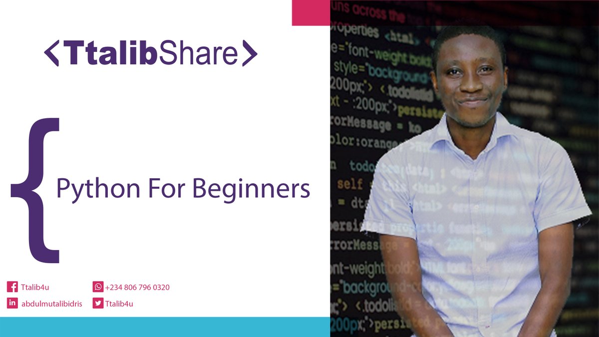 abdulmutalibai's tweet photo. Embark on your coding journey with #ttalibshare! I'm launching a new series dedicated to guiding aspiring programmers through the fundamentals of essential programming languages.

Our first series will explore the basics of Python for beginners. https://t.co/rs6yMNGhdy