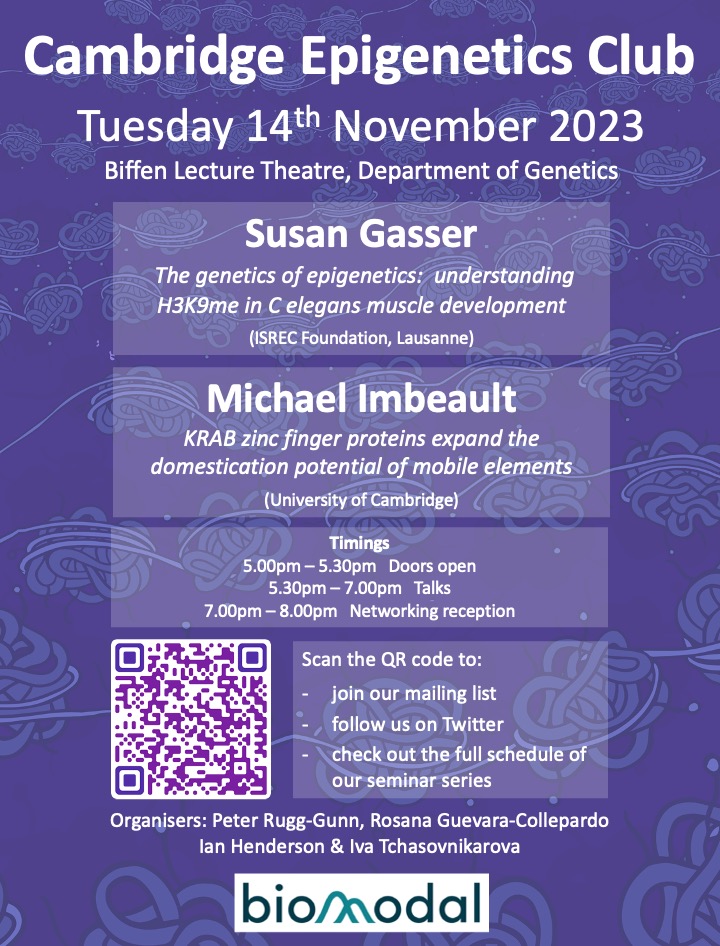 CambridgeEpigenetics (@epigeneticsclub) on Twitter photo Our next Cambridge Epigenetics Club will be on Tues 14th Nov <a href="/GeneticsCam/">GeneticsCambridge</a> with Susan Gasser and Michael Imbeault <a href="/MichaelImbeault/">Michael Imbeault</a> - Talks from 530pm with reception afterwards 7-8 pm. Hope to see you there! Sponsored by <a href="/biomodalhq/">biomodal</a> Our next Cambridge Epigenetics Club will be on Tues 14th Nov <a href="/GeneticsCam/">GeneticsCambridge</a> with Susan Gasser and Michael Imbeault <a href="/MichaelImbeault/">Michael Imbeault</a> - Talks from 530pm with reception afterwards 7-8 pm. Hope to see you there! Sponsored by <a href="/biomodalhq/">biomodal</a>