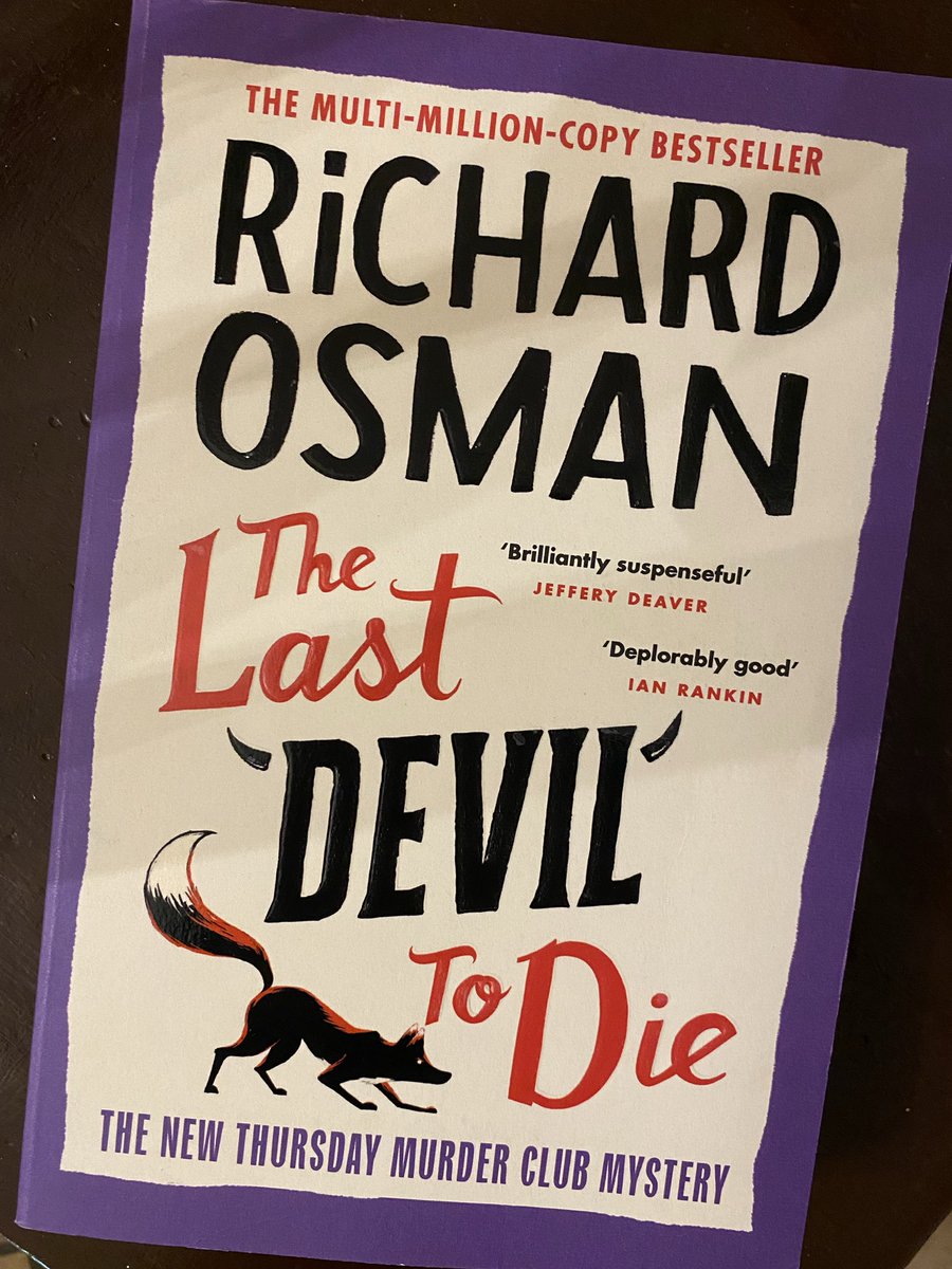 Anne_R_C's tweet photo. "Ibrahim has stuck a Post-it note on both his printer and his laminator saying What would Greta Thunberg do? "
The Last Devil To Die 
(Richard Osman, 2023) https://t.co/g2V7B0znHH