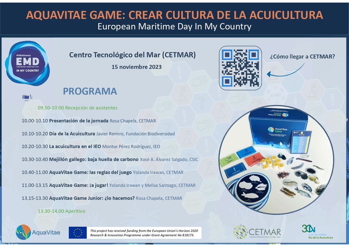 FundacionCETMAR's tweet photo. Una jornada sobre la #acuicultura en el marco del proyecto @aquavitaeEU centra las celebraciones del #DíaMarítimoEuropeo en #CETMAR. Será el próximo 15 de noviembre #EMD2023 #EMDinMYCountry https://t.co/1s2mZs2NFe