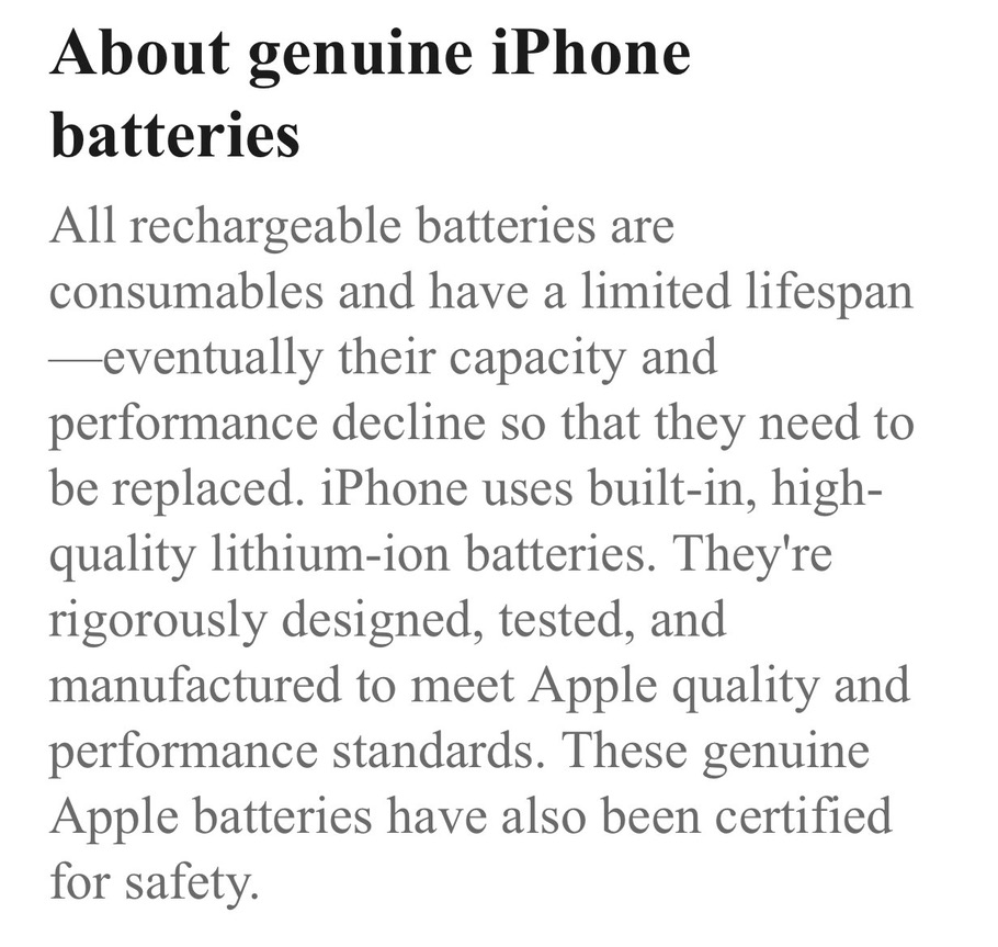 Even Apple knows that *all* rechargeable batteries using wet chemistry degrade over time 🪫