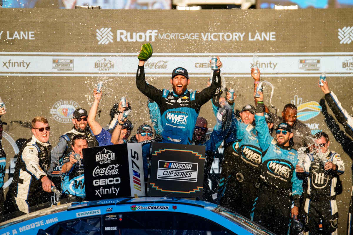 TeamTrackhouse's tweet photo. MAKING H1STORY AGAIN!

@RossChastain is the first non-Championship 4 driver to ever win the season finale.

@WWEXRacing | @TeamChevy https://t.co/XsR8beubWH