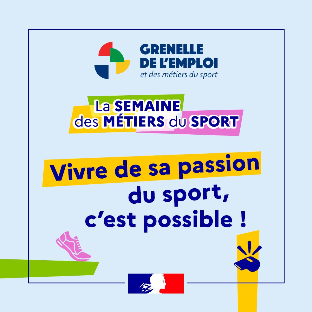 Ministère des Sports 🇫🇷 (@sports_gouv) on Twitter photo 📢 TOP DÉPART pour la semaine des métiers du sport !
✅Visites de clubs
✅ Journées immersives au sein d'entreprises
✅ Jobs dating
✅ Ateliers pratiques
📅Du 06/11 au 03/12, des événements se dérouleront partout en 🇫🇷 pour découvrir les métiers du sport, & susciter des 📢 TOP DÉPART pour la semaine des métiers du sport !
✅Visites de clubs
✅ Journées immersives au sein d'entreprises
✅ Jobs dating
✅ Ateliers pratiques
📅Du 06/11 au 03/12, des événements se dérouleront partout en 🇫🇷 pour découvrir les métiers du sport, & susciter des