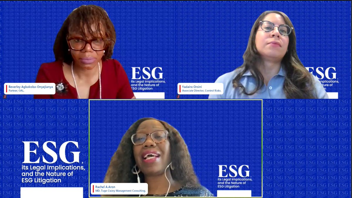 OALNigeria's tweet photo. We are live! 

"ESG, its Legal Implications, and the Nature of ESG Litigation". 

Join the conversation via the link below:

🔗: https://t.co/tJRRJ2eqEa

#OAL
#ESGLegalInsights
#ESGWebinar
#SustainableLaw
#ESGLaw
#EnvironmentalGovernance
#SustainableLegalities
#LegalCompliance
#ESGDisputes
#SustainabilityWebinar
#Abuja
#Lagos
#Nigeria