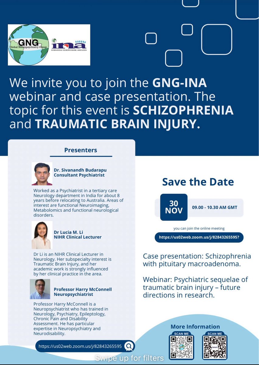 Join us for this upcoming webinar focusing upon TBI and Schizophrenia @global_gng #Neuropsychiatry