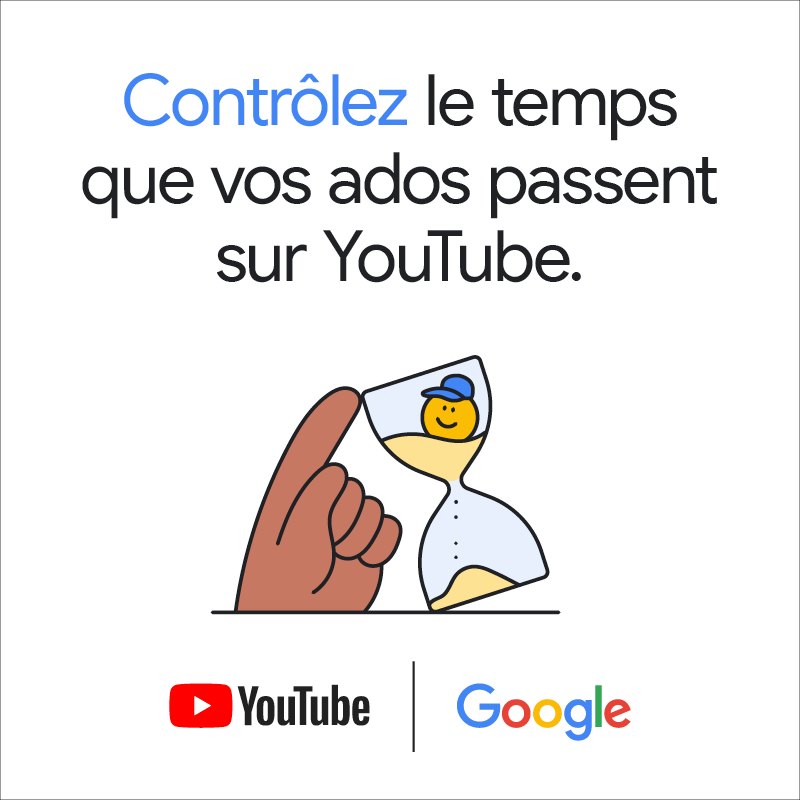 YouTube's tweet photo. Vos enfants passent trop de temps sur YouTube ? Vous pouvez limiter leur temps d’écran, directement à partir de votre téléphone.