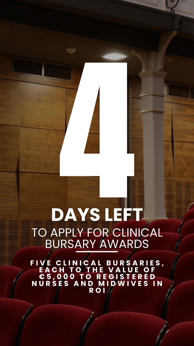 Only 4 Days Remain! This is your last week to apply for Clinical Bursary Awards! 📆Deadline - Friday 10th November @ 12 noon 🔗rcsi.com/dublin/about/f… @RCSI_Irl @HSELive @IADNAM1 @SigmaNursing #RCSI #ClinicalBursary #NursingIreland #MidwiferyIreland #Nursing #Midwifery