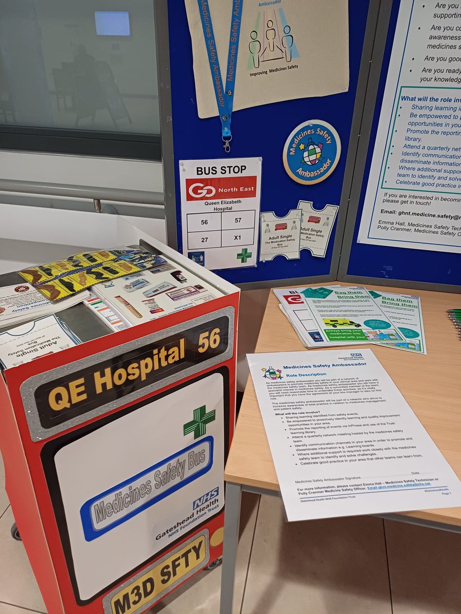 Come and see us in the ECC atrium to find out more about our new medicines safety ambassador role! Let's spread our medicines safety messages! #MedSafetyWeek <a href="/PharmacyQeh/">QEHPharmacy</a> <a href="/Gateshead_NHS/">Gateshead Health NHS Foundation Trust</a> Great work by our medicines safety team 🧡💙<a href="/emm4hall/">Emma Hall</a> <a href="/CranmerPolly/">Polly Cranmer</a>